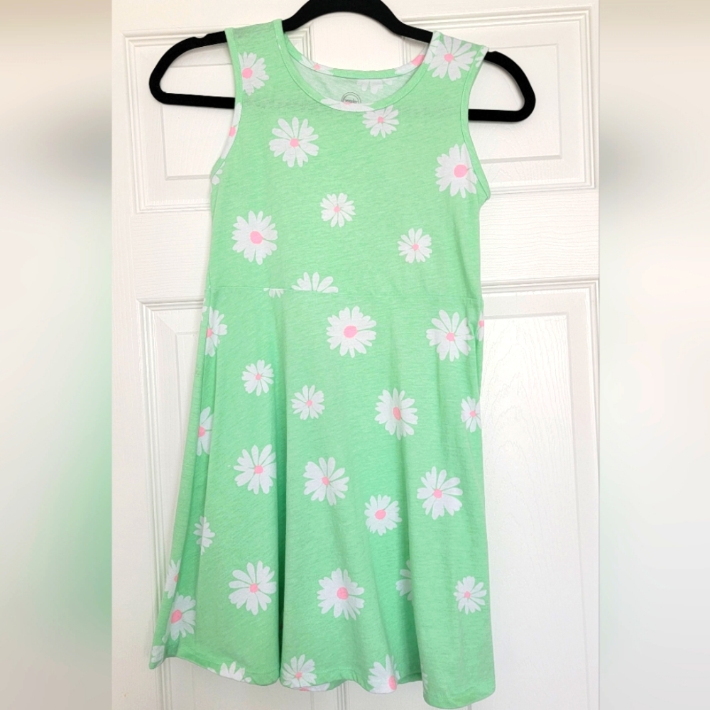 🌼 Wonder Nation Light Green Daisy Print Sunflower Dress – Size Large (Girls) 🌼